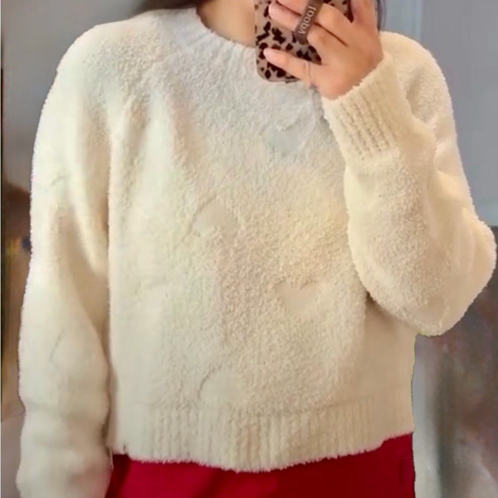 Valentine Heart Embossed Boucle Sweater